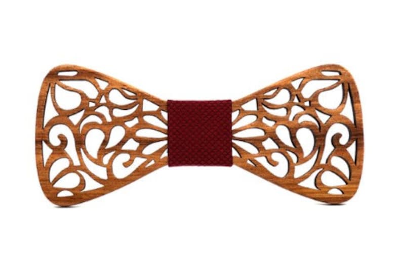 WOODEN BOW TIES, Butterfly Bow Tie, Wedding Bow Tie, Bow Ties For Men, Hand Carved Wooden Bow Tie With Adjustable Strap, Gift For Groomsmen Bordeaux