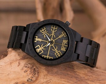 MONTRE HOMME VIKING en bois - Montre bois gravée - Montre bois personnalisée - Cadeau personnalisé - Montre bois homme - Cadeau Mari - Père