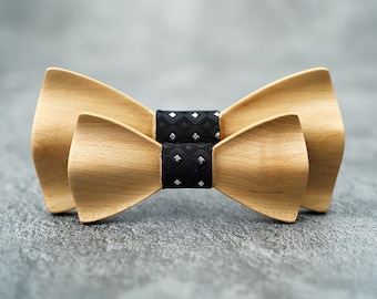 WOODEN BOW TIES, Bow Tie Father & Son, Wedding Bow Tie, Bow Ties For Kids, Hand Carved Wooden Bow Tie With Adjustable Strap, Gift For Father