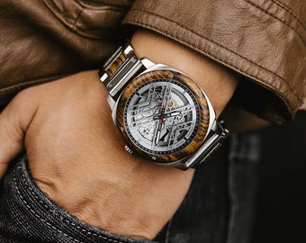 AUTOMATIC WOODEN WATCH for men - Men&#39;s gift - Men&#39;s mechanical watch - Men&#39;s gift - Engraved wooden watch - Personalized watch