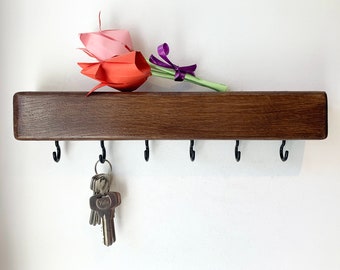 Solid oak wall keychain
