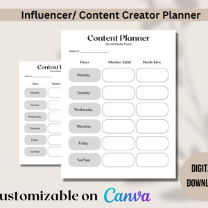 Content Planner, Weekly Planner, Printable Content Planner, Downloadable Weekly Planner