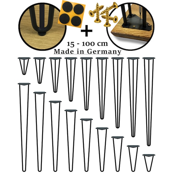 Hairpin Legs 15 / 20 / 30 / 40 / 50 / 60 / 72 / 80 / 90 / 100 cm Haarnadelbeine Hairpins Tischbeine Tischkufen Esstisch Hairpinlegs