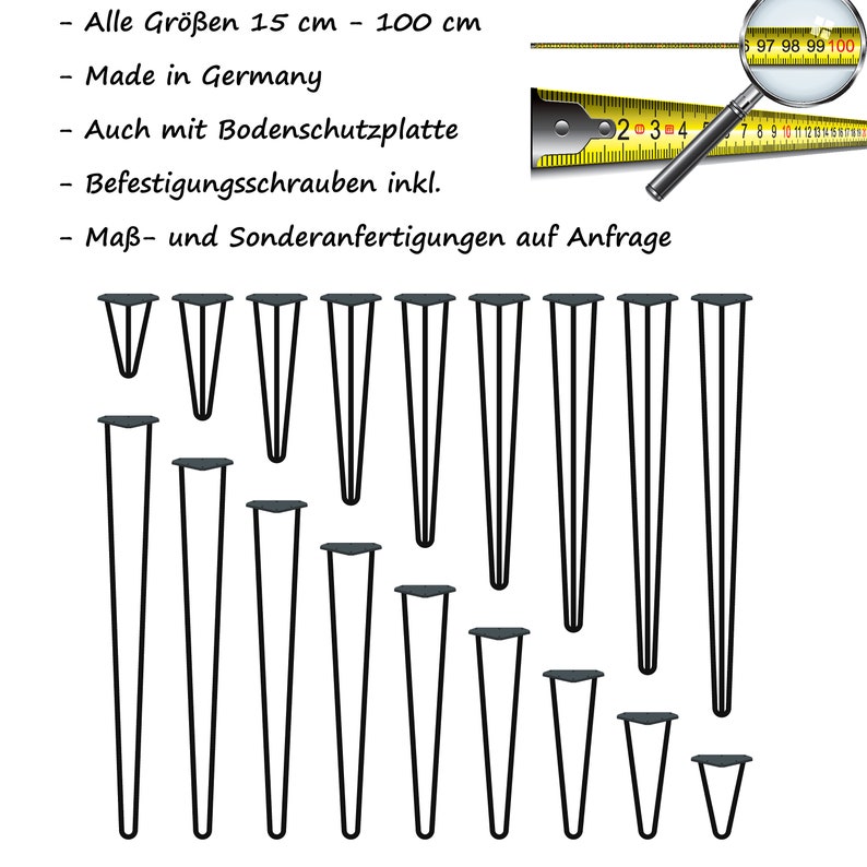 Hairpin Legs 15 / 20 / 30 / 40 / 50 / 60 / 72 / 80 / 90 / 100 cm Haarnadelbeine Hairpins Tischbeine Tischkufen Esstisch Hairpinlegs Bild 8