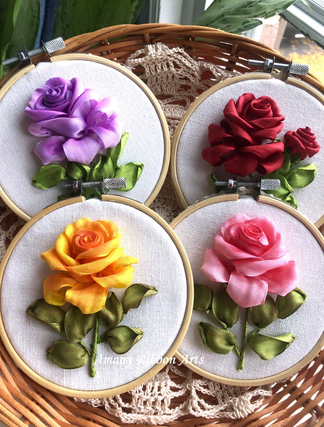 Rose Ribbon Embroidery: 3D Handmade Hoop Art Wall Hanging - Etsy
