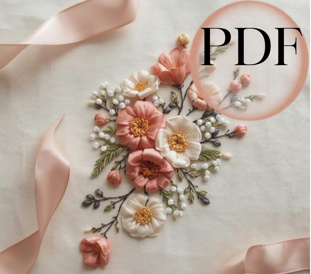 Floral Silk Ribbon Embroidery Pattern: Ribbon & Hand Stitches (PDF ...