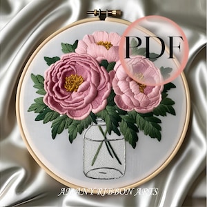 PDF Stickdatei Pfingstrose, Wildblumenstrauß, Pfingstrose, Pfingstrose, Pfingstrose, Pfingstrosen / Wildblumen - Ihre Stickarbeit beginnt mit der Stickerei