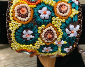 Bead embroidered bracelet, ribbon embroidery, hand embroidery cuff, exclusive beadwork bracelet,  artwork, accessories, unique gift for her