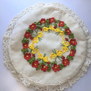 Ribbon embroidered tablecloth, hand-embroidered floral, circular tablecloth