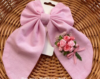 Noeud pour cheveux brodé au ruban : barrettes florales brodées à la main