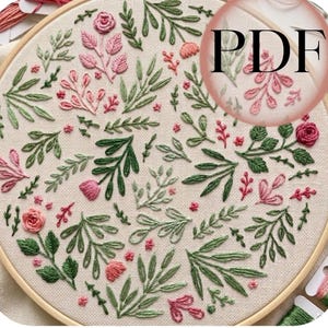 Botanical Minimalist line-art Pattern | circle of flowers | hand embroidery pattern | Digital PDF Download