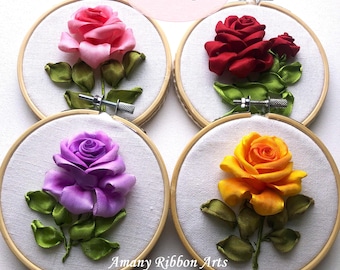 Ribbon Rose Embroidery PDF Pattern: Step-by-Step Tutorial