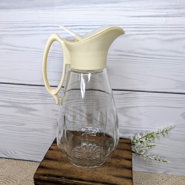 Vintage Beige and Clear Glass Syrup Pitcher