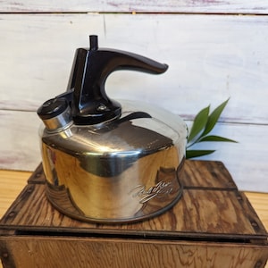 Vintage Revere Ware Silver Metal tea Kettle with Working Whistle