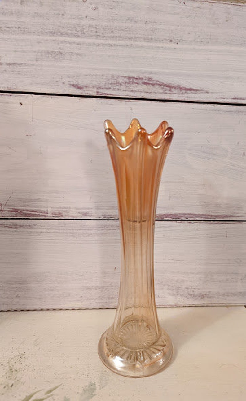 Vintage Orange Ombre Iridescent Swung Glass Vase Etsy