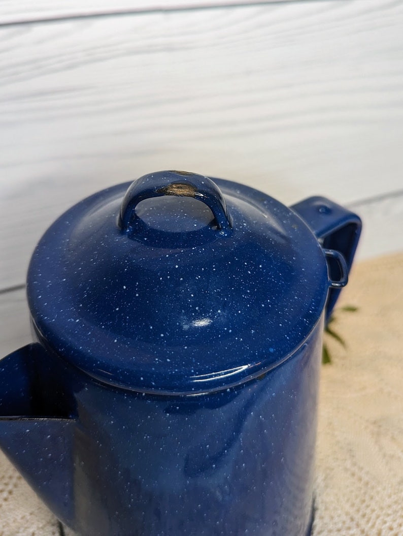 Vintage Blue Graniteware Coffee Kettle Camp Kettle With Etsy