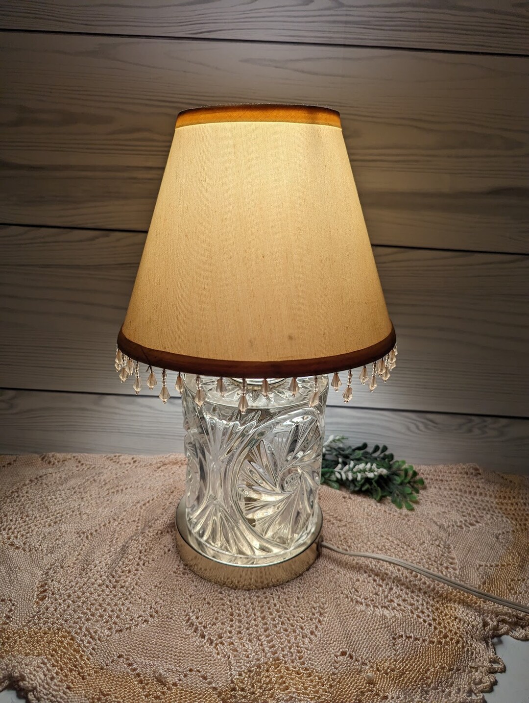 Vintage Lead Crystal Cut Glass Lamp With Gold Detail Etsy