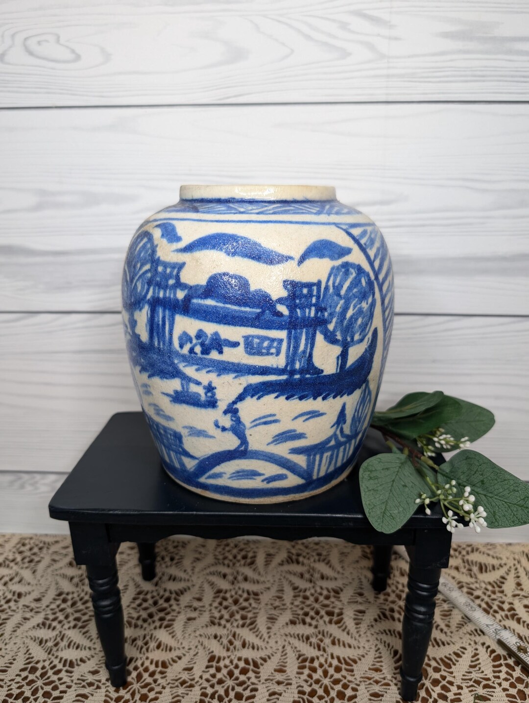 Vintage Pottery Blue and White Ginger Jar - Etsy