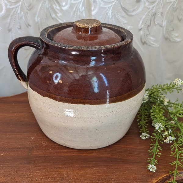 Vintage Pottery Bean Pot with Lid