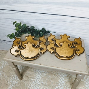 Vintage Chippendale Style Hardware Drawer Pulls Painted Gold Metal