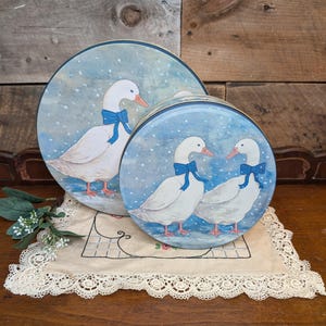 Vintage Geese with Blue Ribbons Tin Set of Two