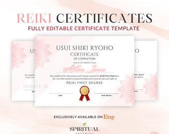 Reiki Certificate Template For Reiki Master/Teacher/Practitioner (Printable and Editable)