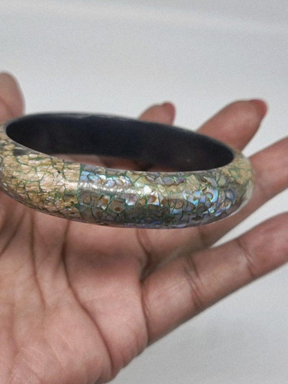 Bangle Bracelet Abalone Mosaic Pattern Green Blue… - image 2