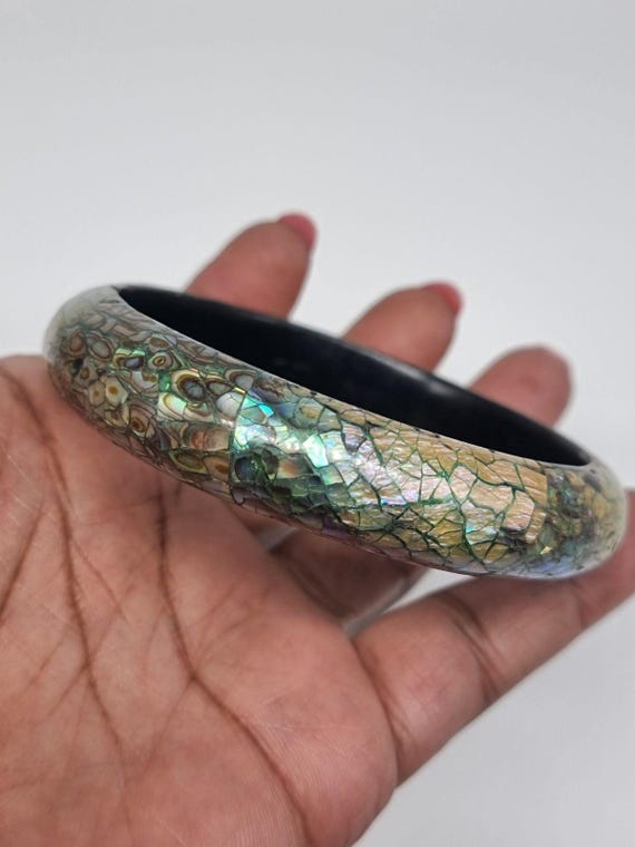 Bangle Bracelet Abalone Mosaic Pattern Green Blue… - image 6