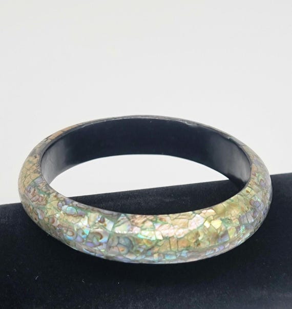 Bangle Bracelet Abalone Mosaic Pattern Green Blue… - image 5