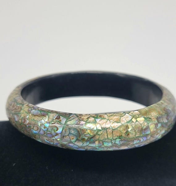 Bangle Bracelet Abalone Mosaic Pattern Green Blue… - image 1
