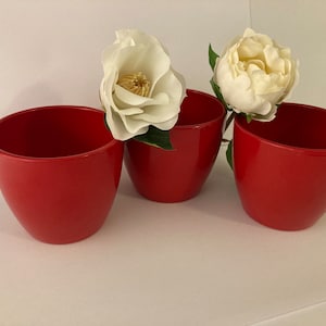 Set of vintage flower pots decorative ceramic red, Mid Century planter Germany Scheurich flower pot red set of 3, unused