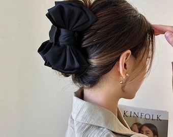 Satin Ribbon Bow Hair Claw, Wedding Hair Clip, Bridesmaid Hair Accessory, Classy Glam Bridal Hair Claw, Classy Hair Clip, Ribbon Bow Clip