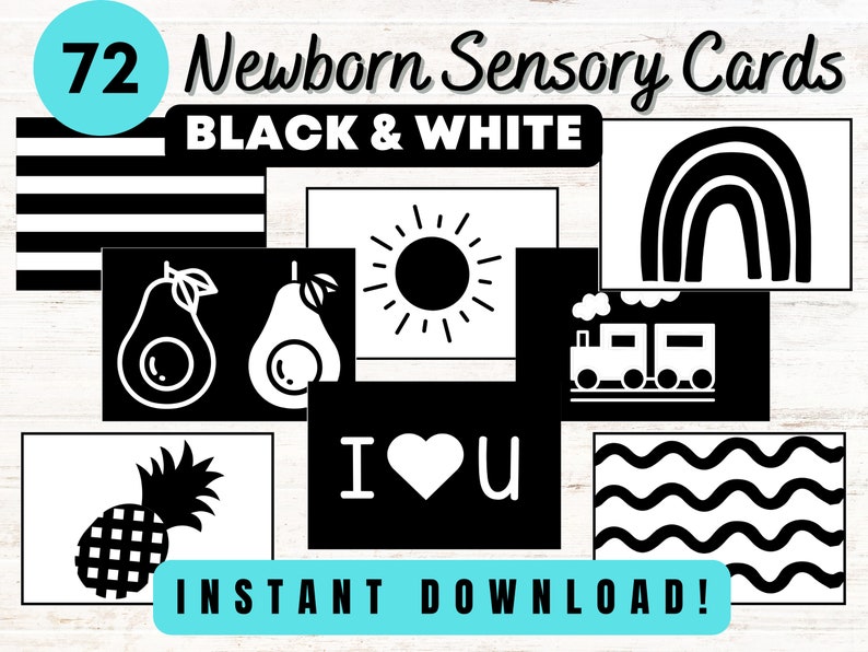 72 Sensory Flash Cards for Babies Printable Black & White Cards for 06