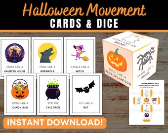 Tarjetas y dados de Halloween: Actividad para niños (Descarga digital)