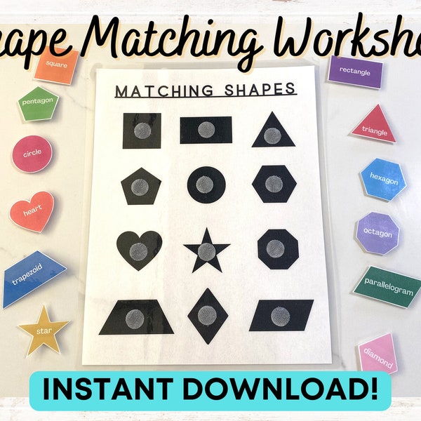 Shapes Matching Printable Worksheet | Busy Binder Printable | Learn Shapes | Educational Activity | Busy Book Worksheet | INSTANT DOWNLOAD