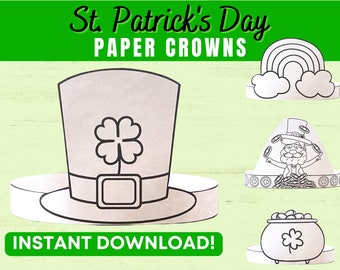 St. Patrick's Day Paper Crowns: Kids Coloring Craft (INSTANT DOWNLOAD)