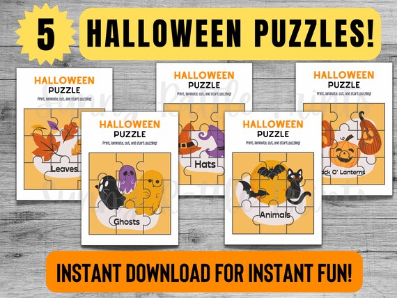 Printable Kids Halloween Puzzles | Halloween Craft Activity | INSTANT DOWNLOAD