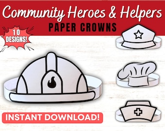 Community Helpers & Heroes Paper Crown Hats | Jobs and Careers Kids Craft Activity | Community Helpers Coloring Printable | INSTANT DOWNLOAD