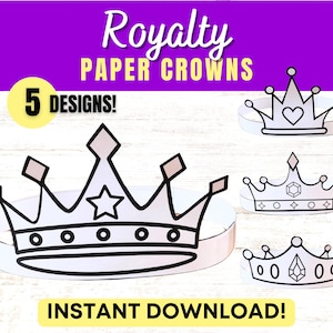 Königliche Papierkronenhüte | Kinder Basteln | Färbung Printable | Royalty druckbare Papier Kronen | SOFORTIGER DOWNLOAD