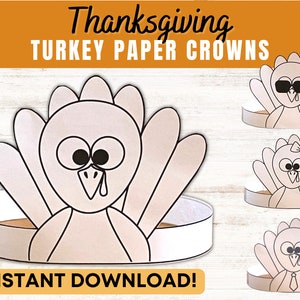 Thanksgiving kalkoenpapieren kronen | Knutselactiviteit voor kinderen | Kleurplaat afdrukbaar | DIRECT DOWNLOADEN