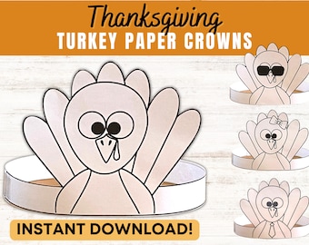 Thanksgiving Turkey Paper Crowns | Kids Craft Activity | Coloring Printable | INSTANT DOWNLOAD