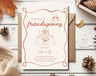 Modello di invito per la cena del Ringraziamento tra amici / Invito alla festa del Ringraziamento per gli amici / Modello modificabile per le vacanze autunnali