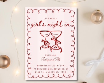Invito per una serata tra ragazze / Invito per una festa di Natale per amiche / Modello modificabile