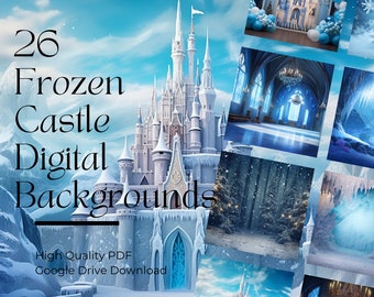26 fondos digitales del castillo de hielo congelado: cueva de hielo, bosque, copos de nieve