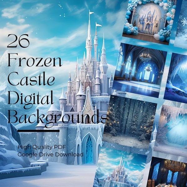 26 Frozen Ice Castle Digital Backgrounds - Ice Cave, Forest, Snowflakes