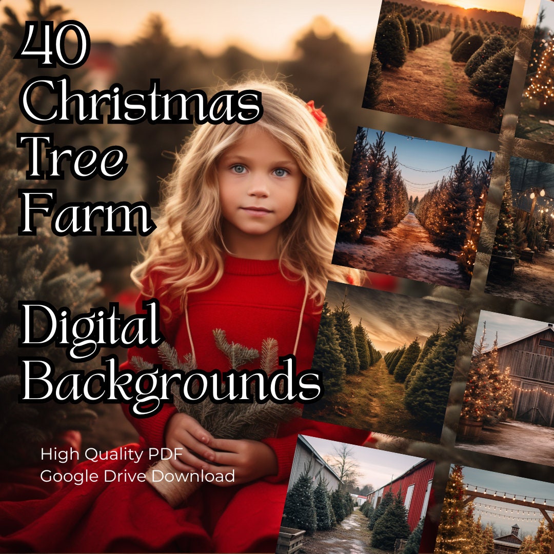 40 Christmas Tree Farm Digital Backgrounds - Lights, Snow, Boho, Farm