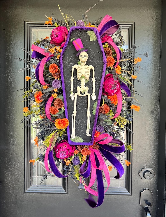 フラワー・リース Halloween wreathe swag Glitzhome 28 in. H Black