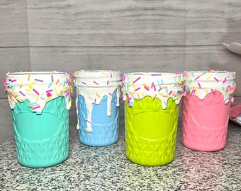 Mason Jars, Candy Jars, Sprinkle Jars, Candyland Decor, Tiered Tray Decor, Pastel Jars, Painted Jars, Candy Theme, Glitter Jars