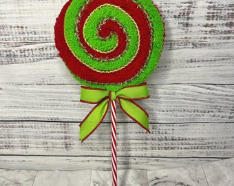 Large Lollipop, Tiered Tray Decor, Large Candy, Faux Lollipop, Yarn Candy, Ornament, Wreath Attachment, Christmas Lollipop, Candyland Theme