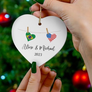 Personalized Christmas Ornament, Brazil USA couple Christmas Ornament, Brazilian American Customized Ornament, Gift for Brazilian